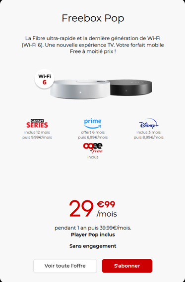 Carte produit Freebox Pop