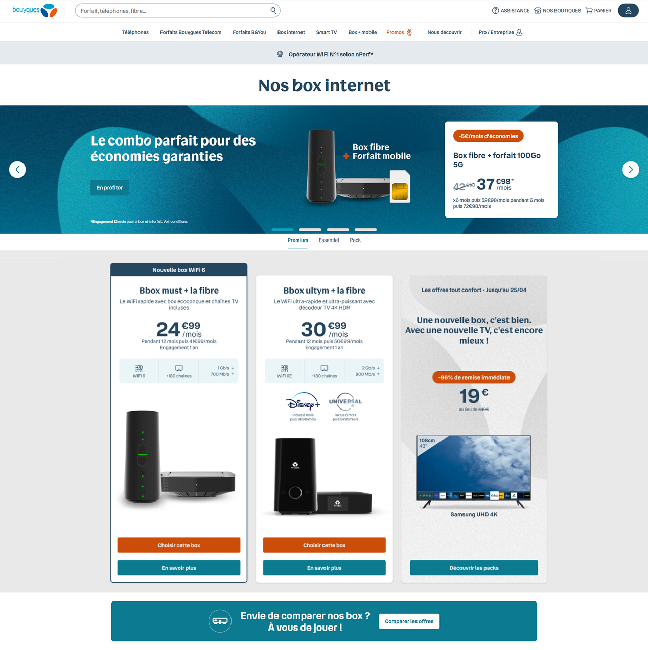État initial des cartes produits sur la page des offres internet Bouygues Telecom