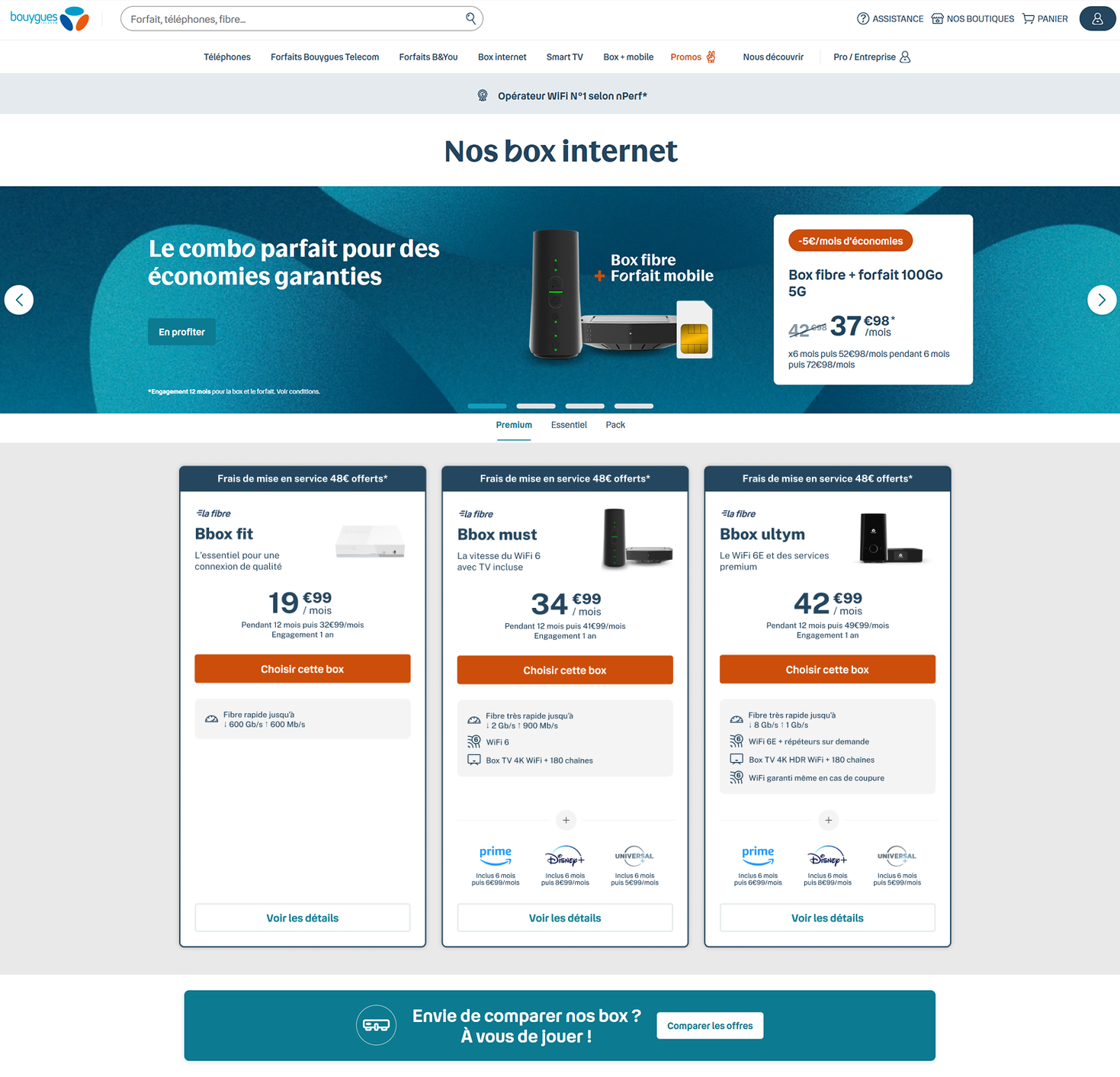 Solution finale des trois cartes produits Bbox sur la page des offres internet
