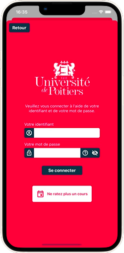 Écran de connexion de l’application UnivPoitiers